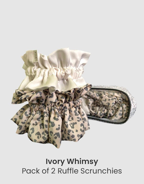 Ivory Whimsy -Ruffle Silk Scrunchies - (Pack of 2)