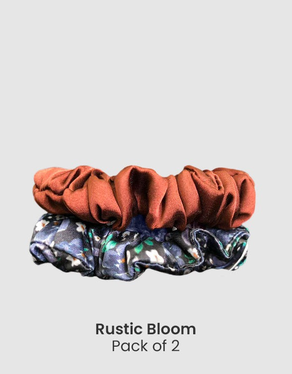 Rustic Bloom - Silk Scrunchies- (Pack of 2)