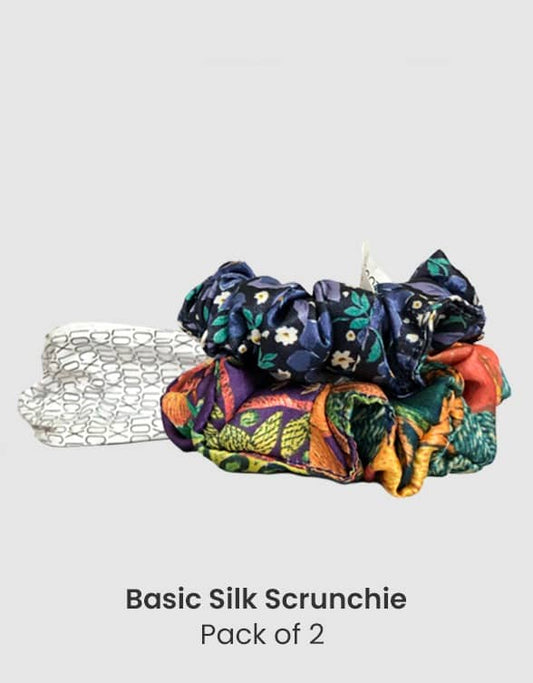 Midnight Bloom - Silk Scrunchies- (Pack of 2)